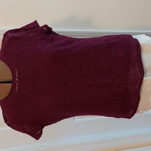 Lace pullover, short sleeve,burgundy